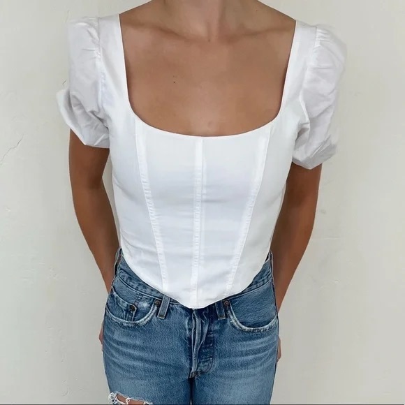 | abercrombie & fitch • puff sleeve corset squareneck top • small | - Picture 4 of 9
